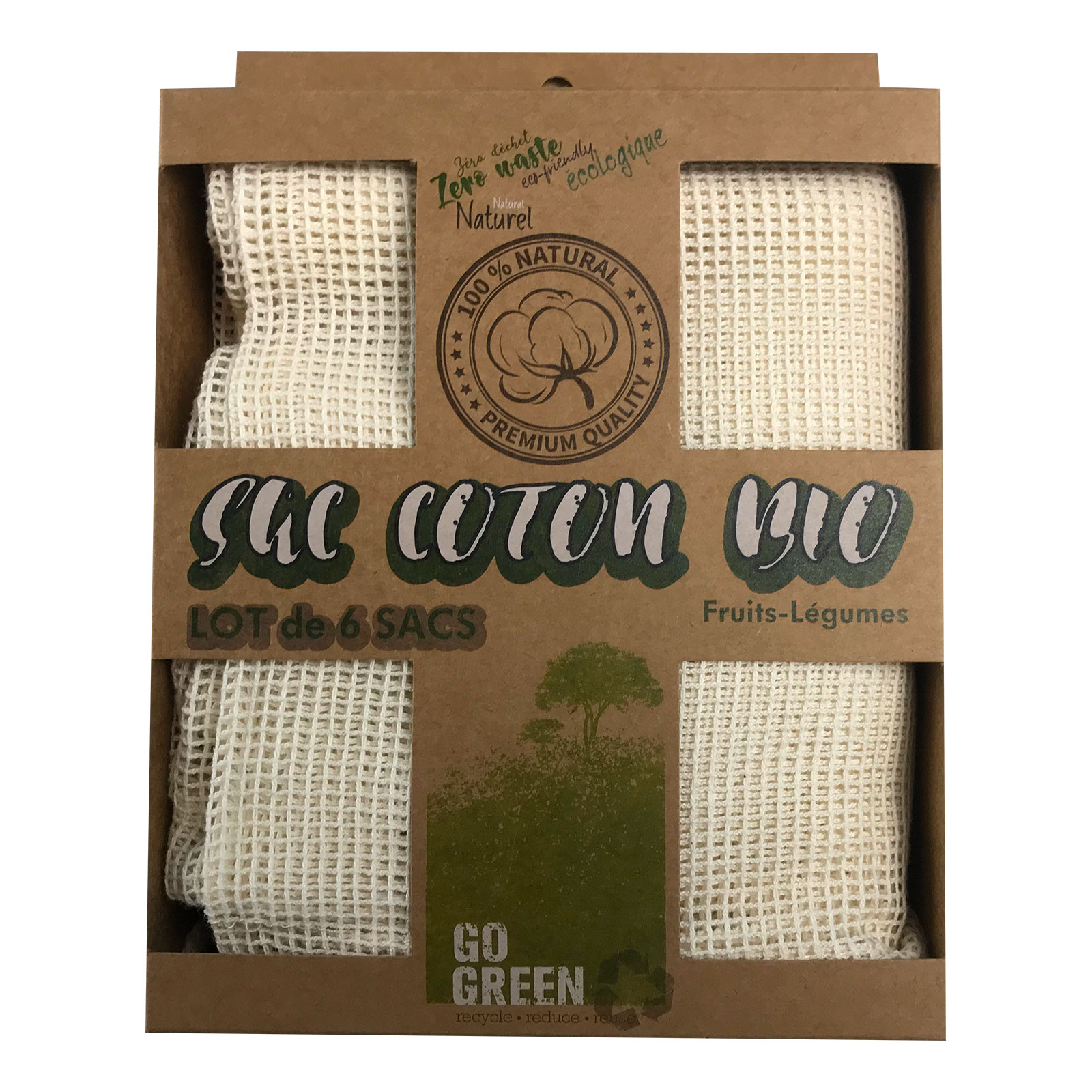 Lot de 6 Sacs en  coton bio