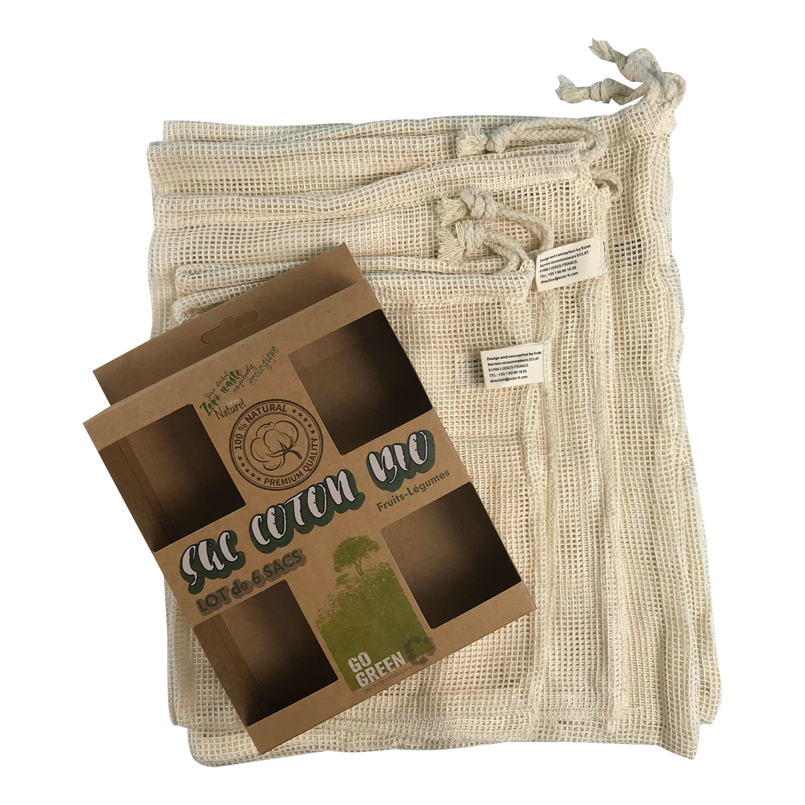 Lot de 6 Sacs en  coton bio