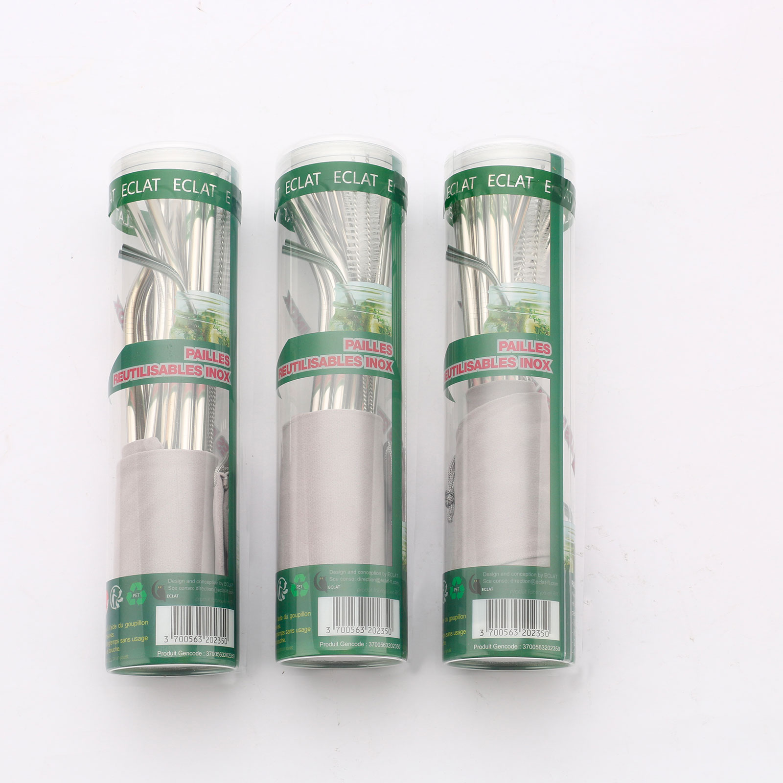 Set 20 Pailles droites/courbées en inox réutilisables